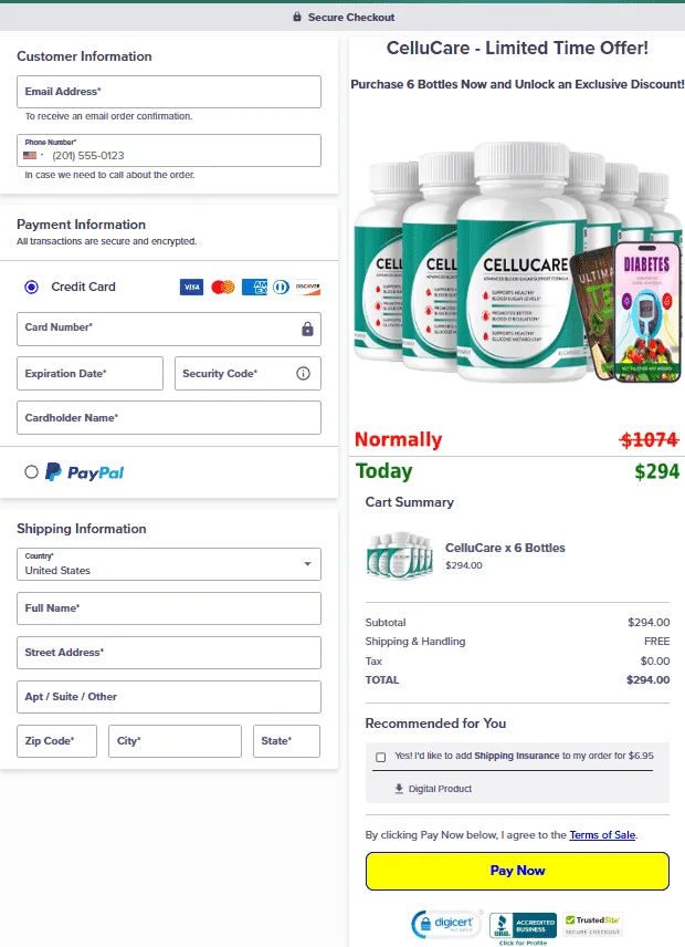 Cellucare Checkout Page